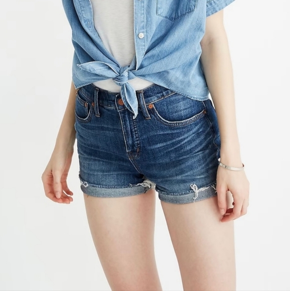 Madewell sz 25 High-Rise Denim‎ Shorts in Glenoaks Wash: Cutoff Edition Raw Hem - Picture 1 of 12